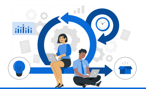 Illustration of end-to-end product lifecycle management from ideation to deployment
                        for market readiness and sustainable growth.